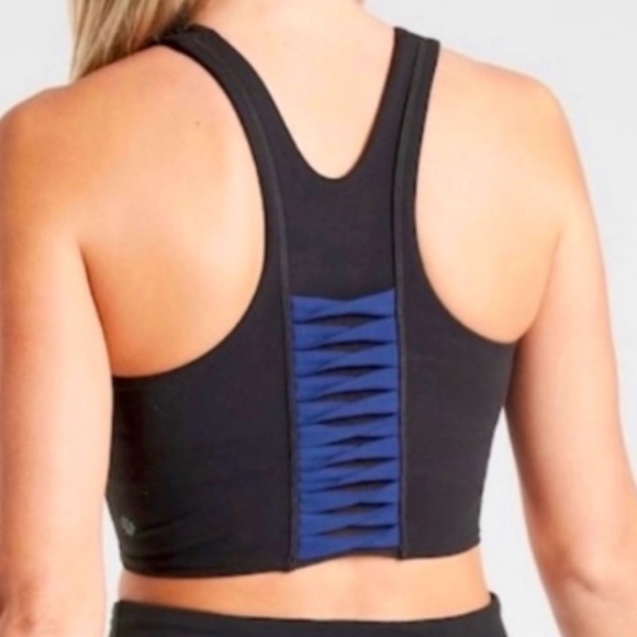 athleta conscious twist crop in powervita women’s small black and blue - Picture 2 of 5